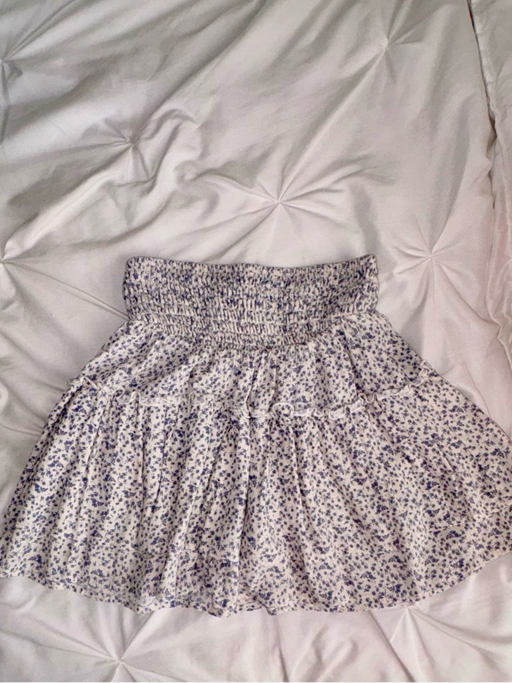 Sienna Sky White Mini Skirt with Blue Floral Print